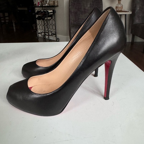 Christian Louboutin Open Clic Black Leather Peep Heels 120 - Picture 2 of 8